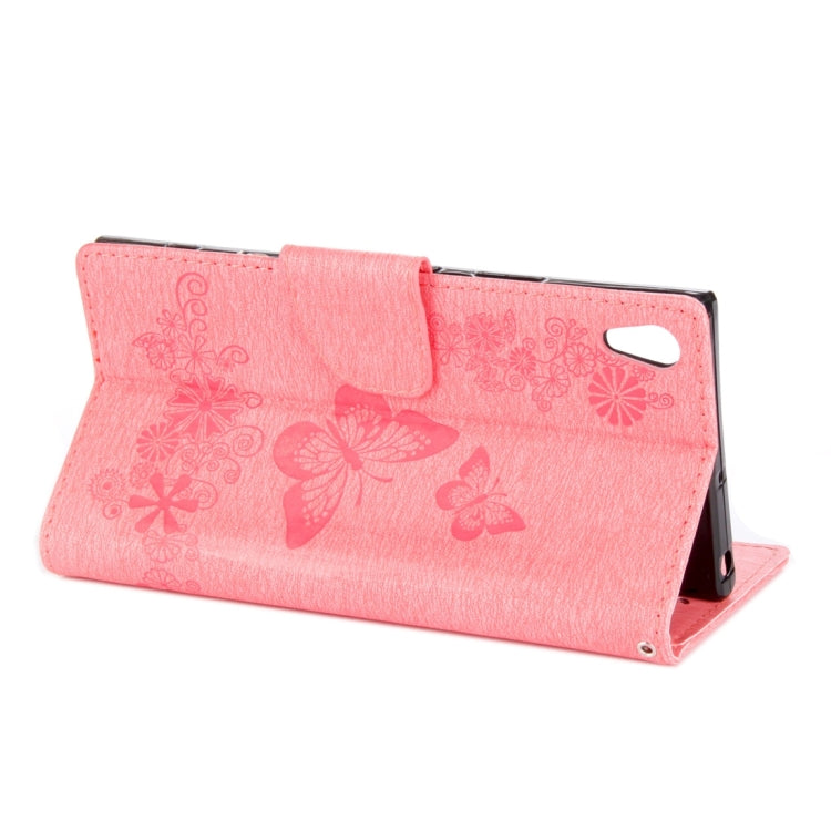 For Sony Xperia XA1 Pressed Flowers Butterfly Pattern Horizontal Flip Leather Case with Holder & Card Slots & Wallet(Pink)
