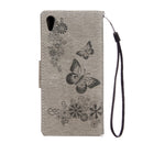 For Sony Xperia XA1 Pressed Flowers Butterfly Pattern Horizontal Flip Leather Case with Holder & Card Slots & Wallet(Grey)