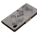 For Sony Xperia XA1 Pressed Flowers Butterfly Pattern Horizontal Flip Leather Case with Holder & Card Slots & Wallet(Grey)