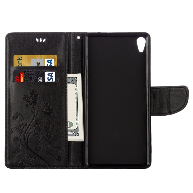 For Sony Xperia XA Ultra Flowers Embossing Horizontal Flip Leather Case with Holder & Card Slots & Wallet & Lanyard(Black)