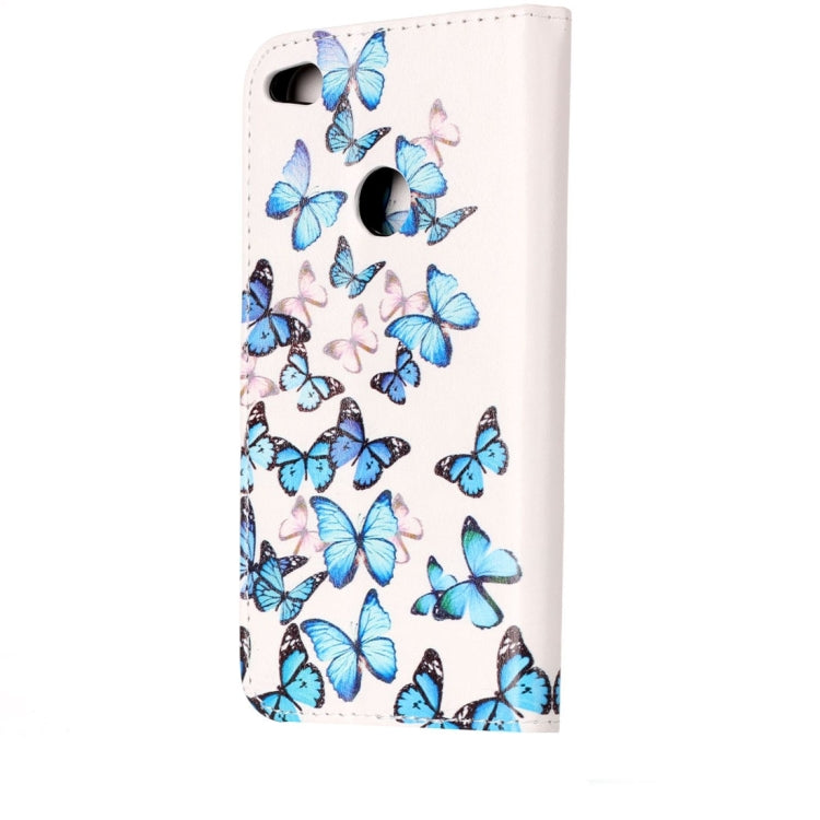 For Huawei P8 Lite (2017) Little Blue Butterfly Pattern Horizontal Flip Leather Protective Case with Holder & Card Slots & Wallet