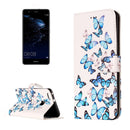 For Huawei P10 Lite Little Blue Butterfly Pattern Horizontal Flip Leather Protective Case with Holder & Card Slots & Wallet