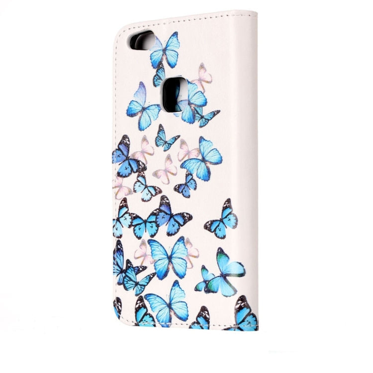 For Huawei P10 Lite Little Blue Butterfly Pattern Horizontal Flip Leather Protective Case with Holder & Card Slots & Wallet