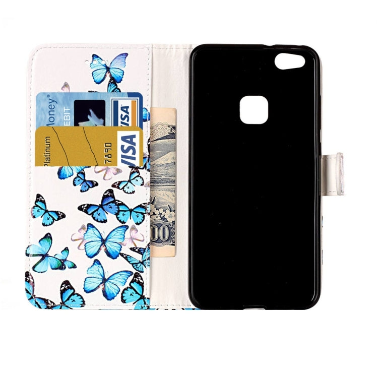 For Huawei P10 Lite Little Blue Butterfly Pattern Horizontal Flip Leather Protective Case with Holder & Card Slots & Wallet