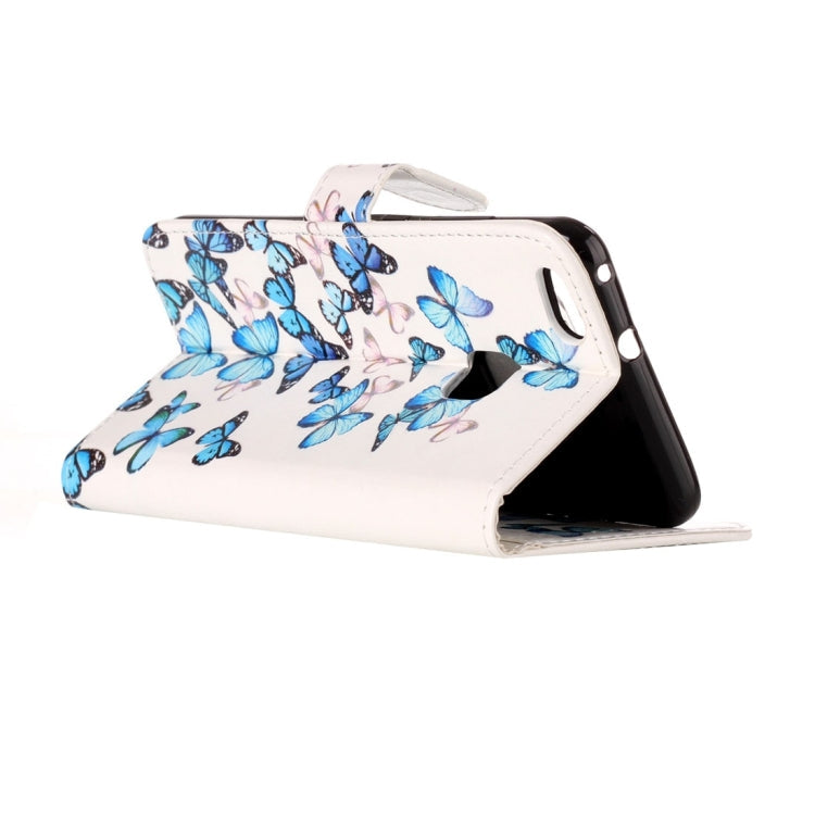 For Huawei P10 Lite Little Blue Butterfly Pattern Horizontal Flip Leather Protective Case with Holder & Card Slots & Wallet