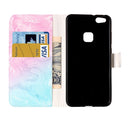 For Huawei P10 Lite Pink Green Marble Pattern Horizontal Flip Leather Protective Case with Holder & Card Slots & Wallet