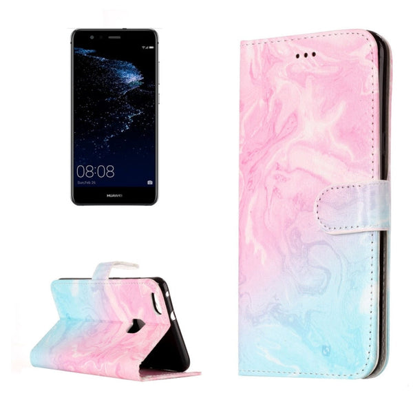 For Huawei P10 Lite Pink Green Marble Pattern Horizontal Flip Leather Protective Case with Holder & Card Slots & Wallet