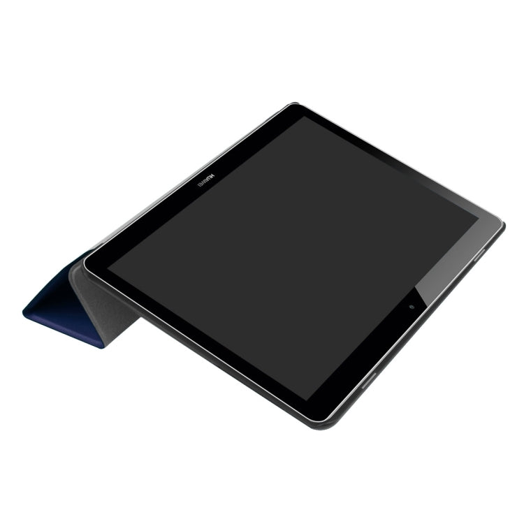 For Huawei MediaPad T3 10 Custer Texture Horizontal Flip Leather Case with Three-folding Holder(Dark Blue)