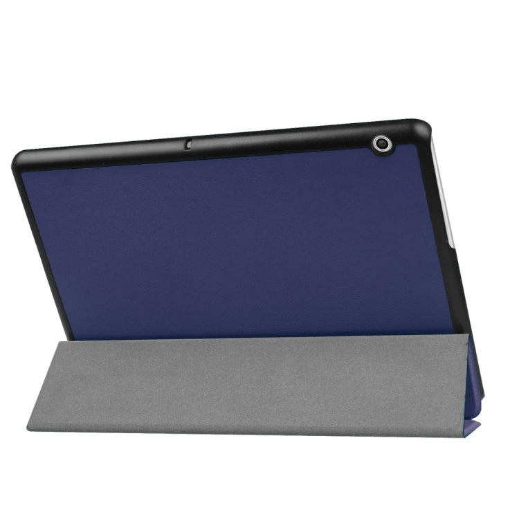 For Huawei MediaPad T3 10 Custer Texture Horizontal Flip Leather Case with Three-folding Holder(Dark Blue)