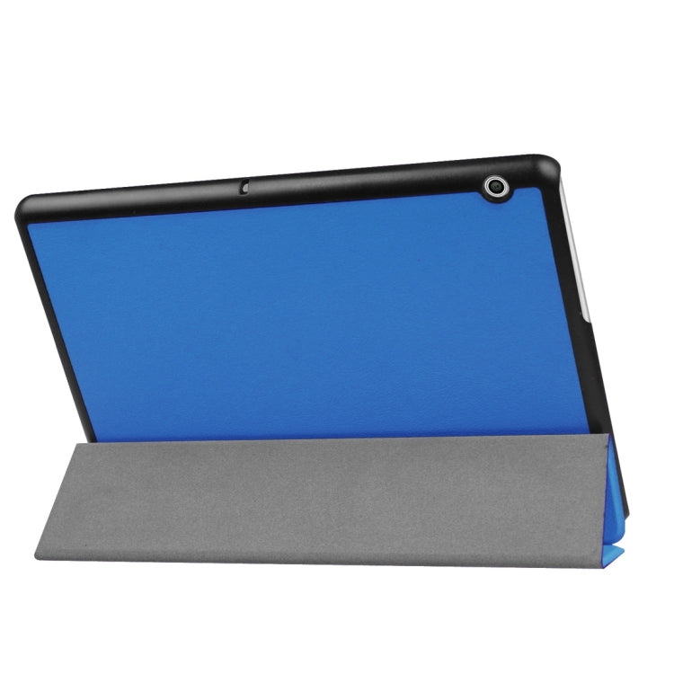 For Huawei MediaPad T3 10 Custer Texture Horizontal Flip Leather Case with Three-folding Holder(Blue)