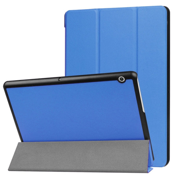 For Huawei MediaPad T3 10 Custer Texture Horizontal Flip Leather Case with Three-folding Holder(Blue)
