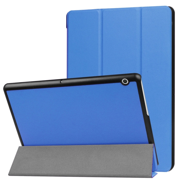 For Huawei MediaPad T3 10 Custer Texture Horizontal Flip Leather Case with Three-folding Holder(Blue)