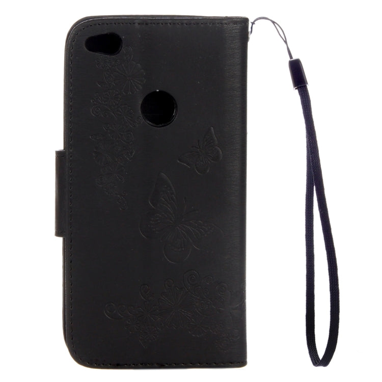 For Huawei P8 Lite (2017) Butterflies Embossing Horizontal Flip Leather Case with Holder & Card Slots & Wallet & Lanyard (Black)