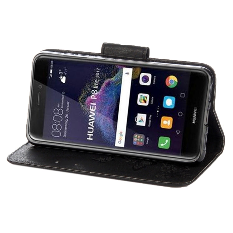 For Huawei P8 Lite (2017) Butterflies Embossing Horizontal Flip Leather Case with Holder & Card Slots & Wallet & Lanyard (Black)