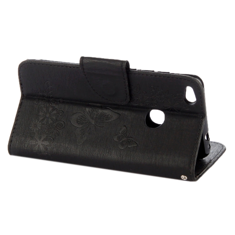 For Huawei P8 Lite (2017) Butterflies Embossing Horizontal Flip Leather Case with Holder & Card Slots & Wallet & Lanyard (Black)