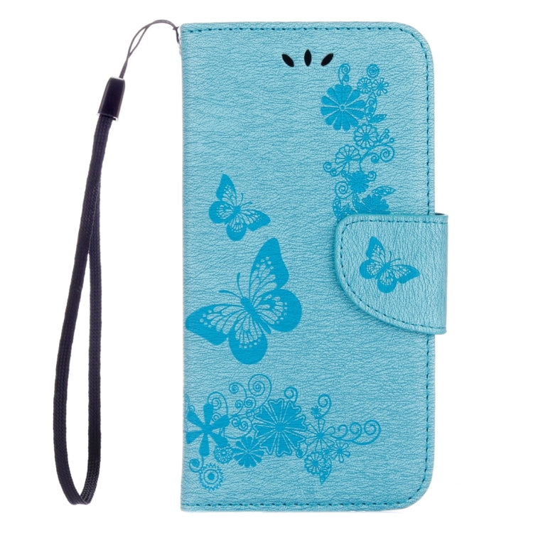 For Huawei P8 Lite (2017) Butterflies Embossing Horizontal Flip Leather Case with Holder & Card Slots & Wallet & Lanyard (Blue)