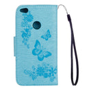 For Huawei P8 Lite (2017) Butterflies Embossing Horizontal Flip Leather Case with Holder & Card Slots & Wallet & Lanyard (Blue)