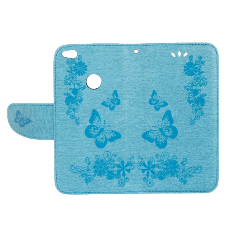 For Huawei P8 Lite (2017) Butterflies Embossing Horizontal Flip Leather Case with Holder & Card Slots & Wallet & Lanyard (Blue)