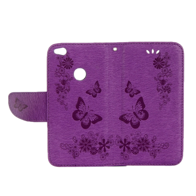 For Huawei P8 Lite (2017) Butterflies Embossing Horizontal Flip Leather Case with Holder & Card Slots & Wallet & Lanyard (Purple)