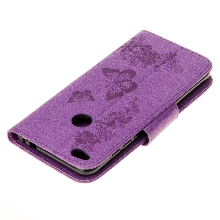 For Huawei P8 Lite (2017) Butterflies Embossing Horizontal Flip Leather Case with Holder & Card Slots & Wallet & Lanyard (Purple)
