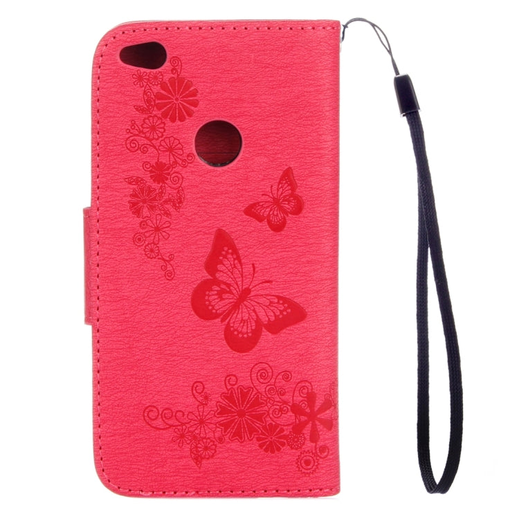 For Huawei P8 Lite (2017) Butterflies Embossing Horizontal Flip Leather Case with Holder & Card Slots & Wallet & Lanyard (Red)