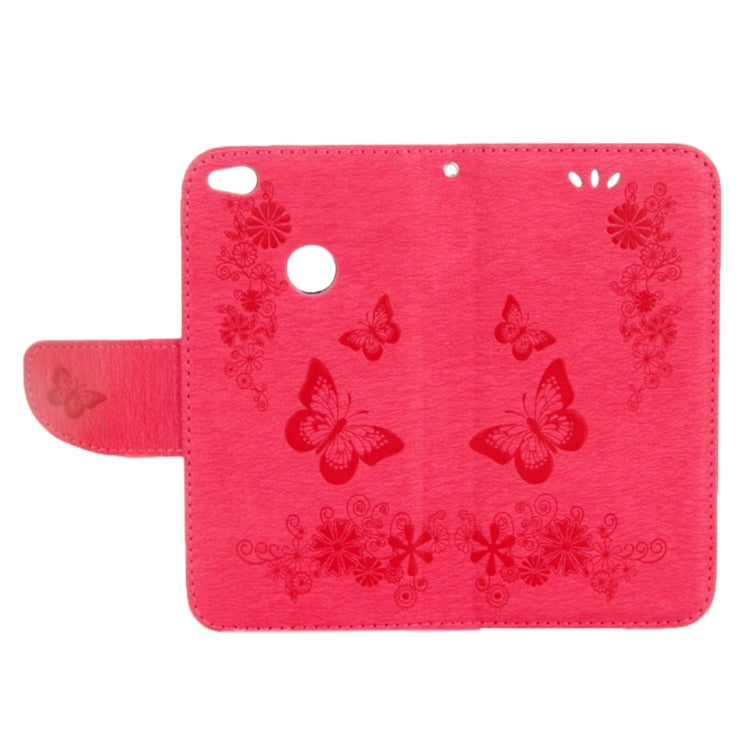 For Huawei P8 Lite (2017) Butterflies Embossing Horizontal Flip Leather Case with Holder & Card Slots & Wallet & Lanyard (Red)