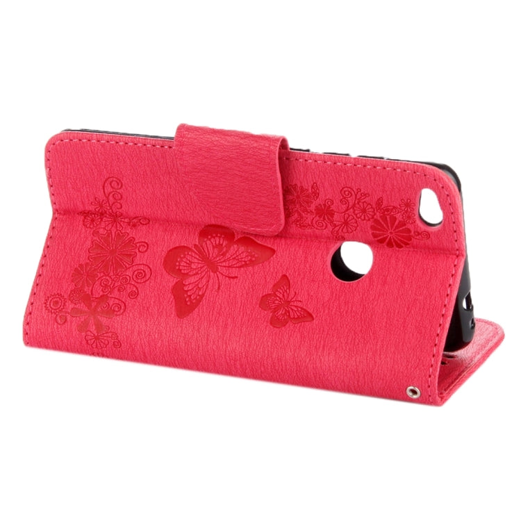 For Huawei P8 Lite (2017) Butterflies Embossing Horizontal Flip Leather Case with Holder & Card Slots & Wallet & Lanyard (Red)