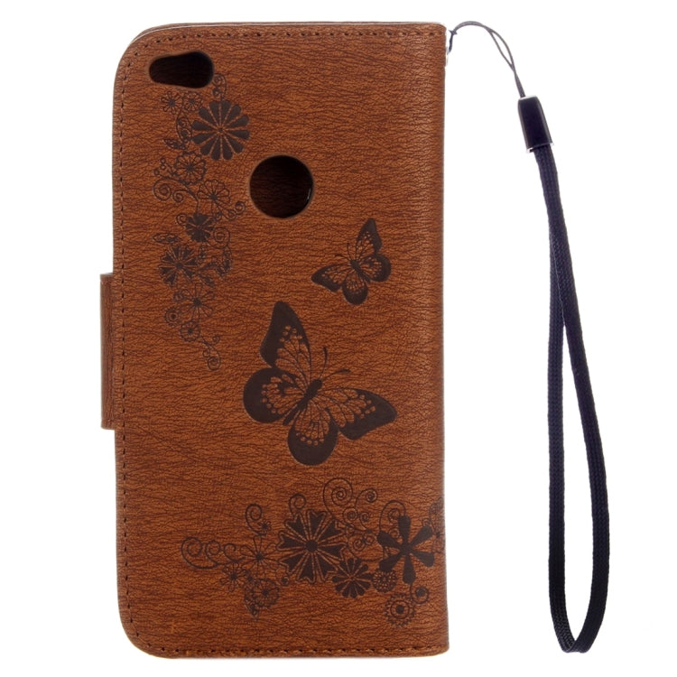 For Huawei P8 Lite (2017) Butterflies Embossing Horizontal Flip Leather Case with Holder & Card Slots & Wallet & Lanyard (Brown)