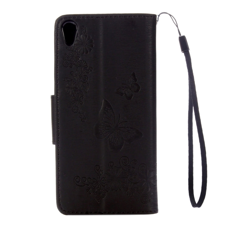For Sony Xperia E5 Butterflies Embossing Horizontal Flip Leather Case with Holder & Card Slots & Wallet & Lanyard(Black)