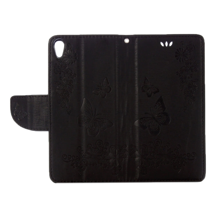 For Sony Xperia E5 Butterflies Embossing Horizontal Flip Leather Case with Holder & Card Slots & Wallet & Lanyard(Black)