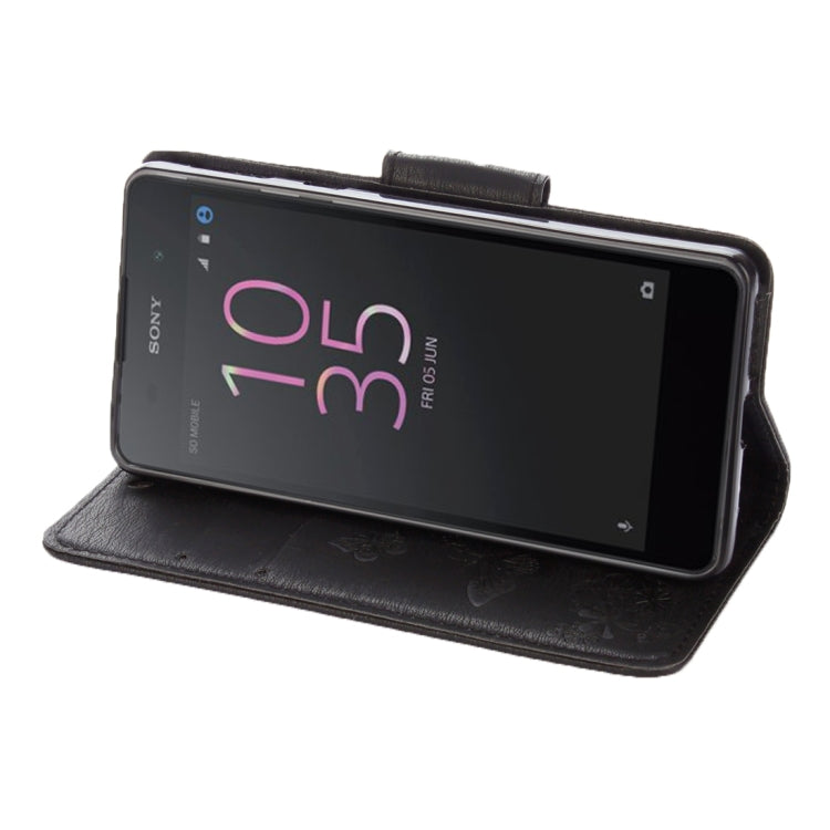 For Sony Xperia E5 Butterflies Embossing Horizontal Flip Leather Case with Holder & Card Slots & Wallet & Lanyard(Black)