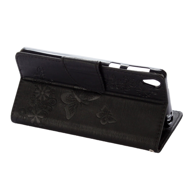For Sony Xperia E5 Butterflies Embossing Horizontal Flip Leather Case with Holder & Card Slots & Wallet & Lanyard(Black)