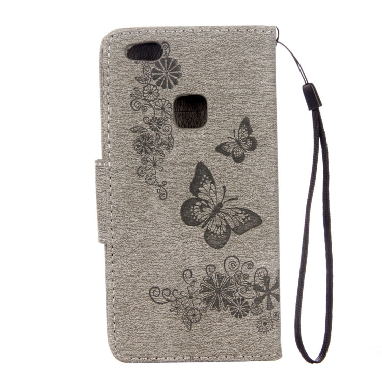 For Huawei P10 Lite Butterflies Embossing Horizontal Flip Leather Case with Holder & Card Slots & Wallet & Lanyard (Grey)