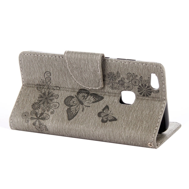 For Huawei P10 Lite Butterflies Embossing Horizontal Flip Leather Case with Holder & Card Slots & Wallet & Lanyard (Grey)