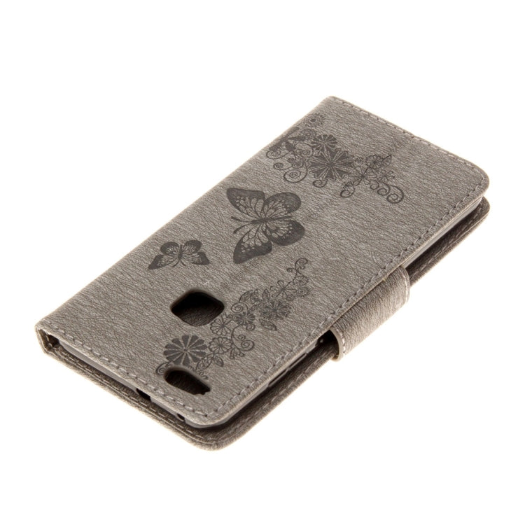 For Huawei P10 Lite Butterflies Embossing Horizontal Flip Leather Case with Holder & Card Slots & Wallet & Lanyard (Grey)