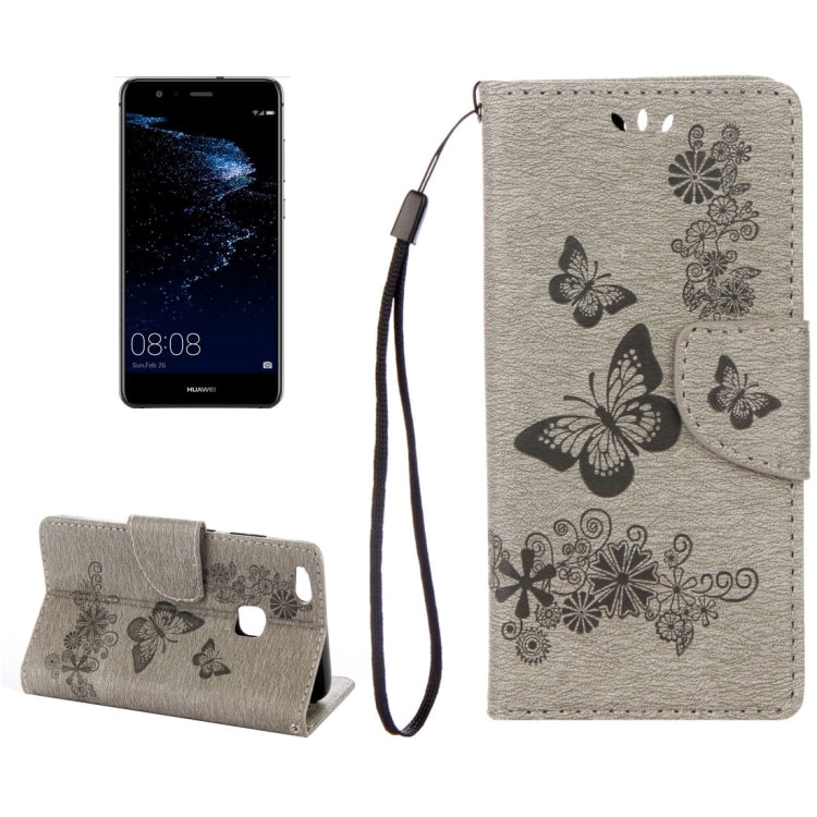 For Huawei P10 Lite Butterflies Embossing Horizontal Flip Leather Case with Holder & Card Slots & Wallet & Lanyard (Grey)