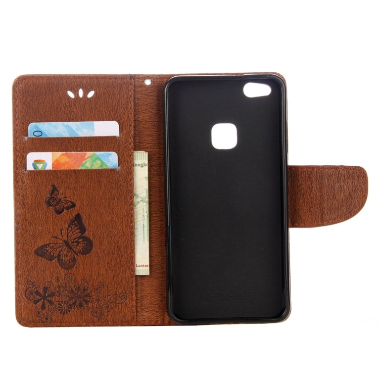 For Huawei P10 Lite Butterflies Embossing Horizontal Flip Leather Case with Holder & Card Slots & Wallet & Lanyard (Brown)