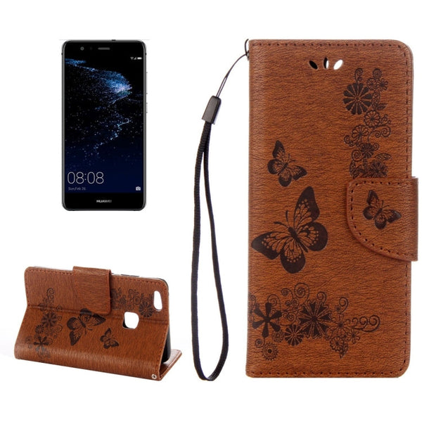 For Huawei P10 Lite Butterflies Embossing Horizontal Flip Leather Case with Holder & Card Slots & Wallet & Lanyard (Brown)