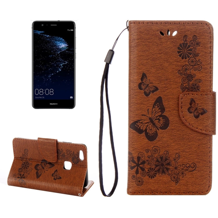 For Huawei P10 Lite Butterflies Embossing Horizontal Flip Leather Case with Holder & Card Slots & Wallet & Lanyard (Brown)