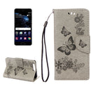 For Huawei P10 Plus Butterflies Embossing Horizontal Flip Leather Case with Holder & Card Slots & Wallet & Lanyard(Grey)