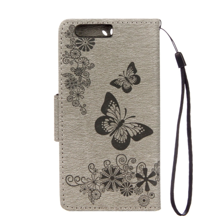 For Huawei P10 Plus Butterflies Embossing Horizontal Flip Leather Case with Holder & Card Slots & Wallet & Lanyard(Grey)