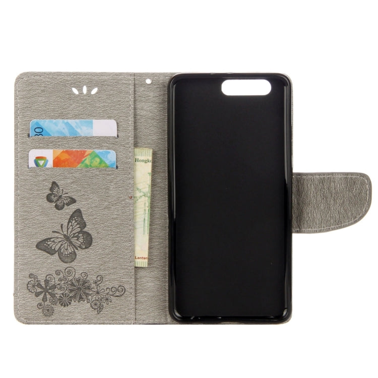 For Huawei P10 Plus Butterflies Embossing Horizontal Flip Leather Case with Holder & Card Slots & Wallet & Lanyard(Grey)