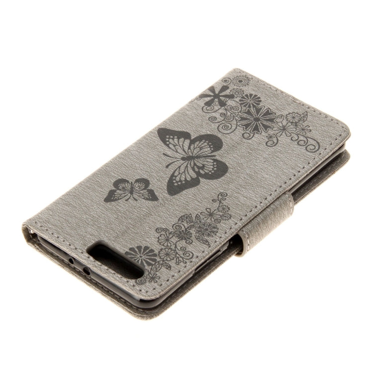 For Huawei P10 Plus Butterflies Embossing Horizontal Flip Leather Case with Holder & Card Slots & Wallet & Lanyard(Grey)
