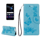 For Huawei P10 Plus Butterflies Embossing Horizontal Flip Leather Case with Holder & Card Slots & Wallet & Lanyard(Blue)