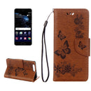 For Huawei P10 Plus Butterflies Embossing Horizontal Flip Leather Case with Holder & Card Slots & Wallet & Lanyard(Brown)