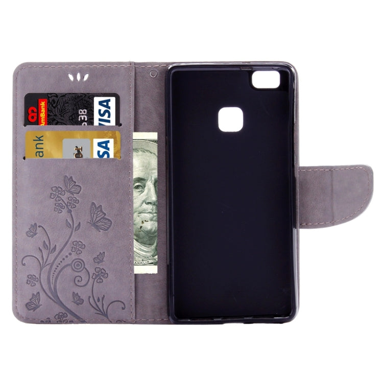 For Huawei P9 Lite Butterflies Embossing Horizontal Flip Leather Case with Holder & Card Slots & Wallet & Lanyard(Grey)