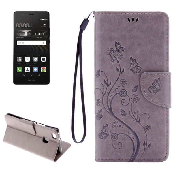 For Huawei P9 Lite Butterflies Embossing Horizontal Flip Leather Case with Holder & Card Slots & Wallet & Lanyard(Grey)