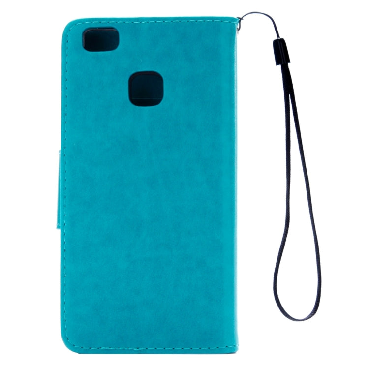 For Huawei P9 Lite Butterflies Embossing Horizontal Flip Leather Case with Holder & Card Slots & Wallet & Lanyard(Blue)