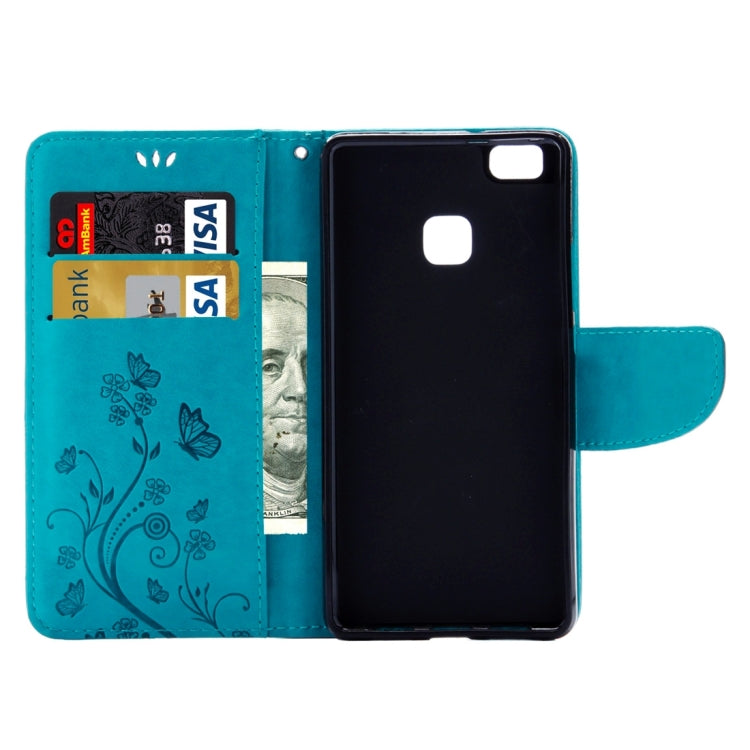 For Huawei P9 Lite Butterflies Embossing Horizontal Flip Leather Case with Holder & Card Slots & Wallet & Lanyard(Blue)