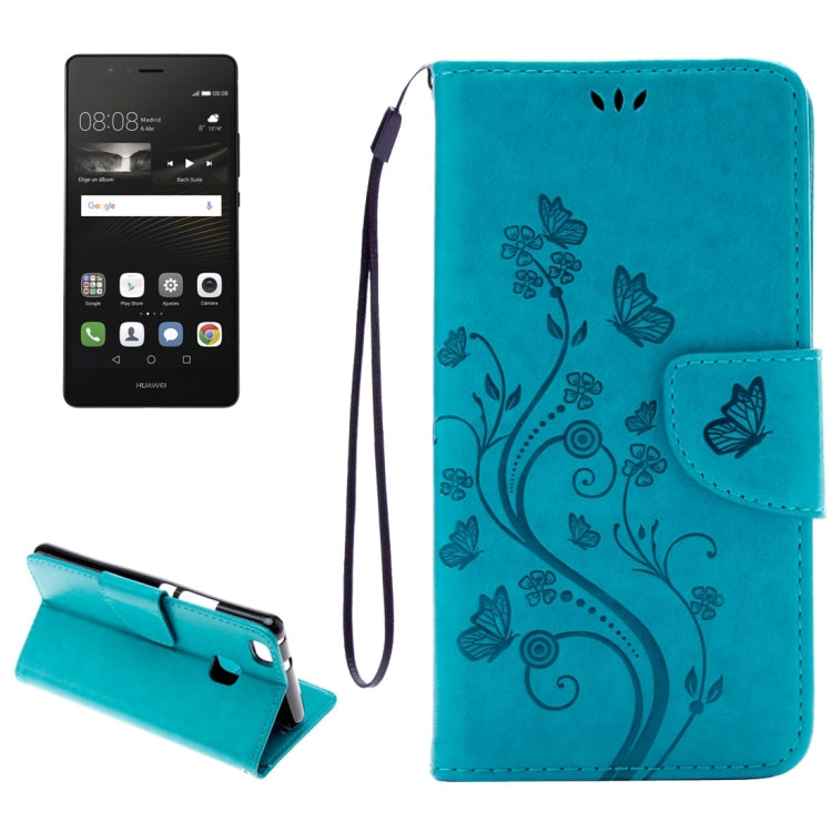 For Huawei P9 Lite Butterflies Embossing Horizontal Flip Leather Case with Holder & Card Slots & Wallet & Lanyard(Blue)